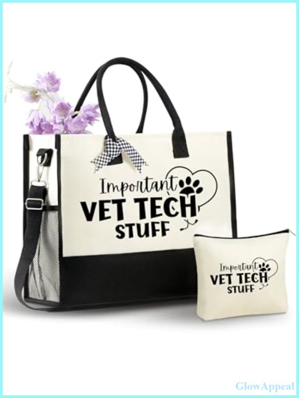 Canvas Tote Bag Set with Makeup Pouch for Vet Tech Gift